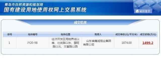 即墨市国有资产运营底价1499万摘得即墨一宗商务地块
