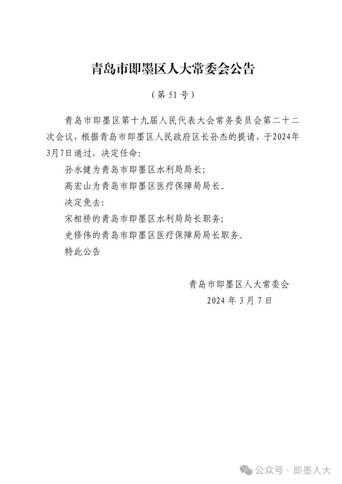即墨区最新人事任免！