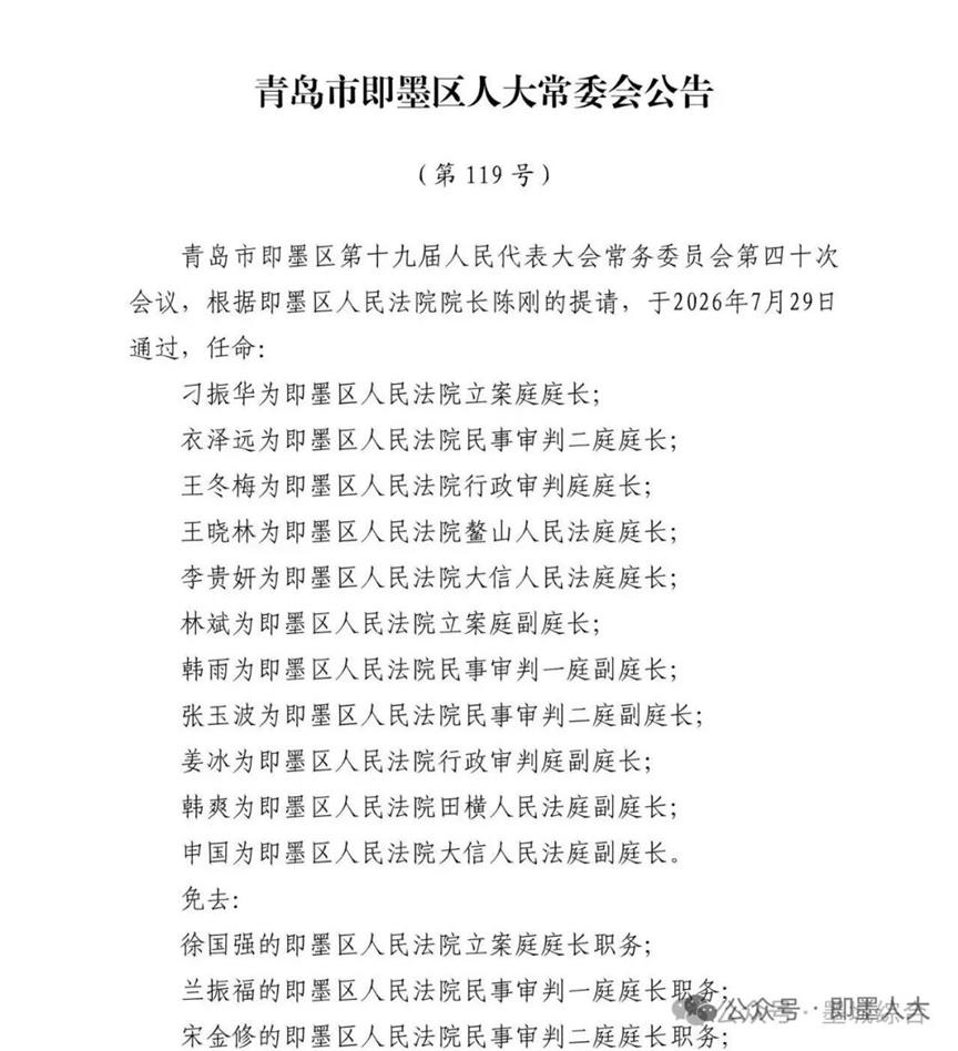 即墨区最新任命五位局长！